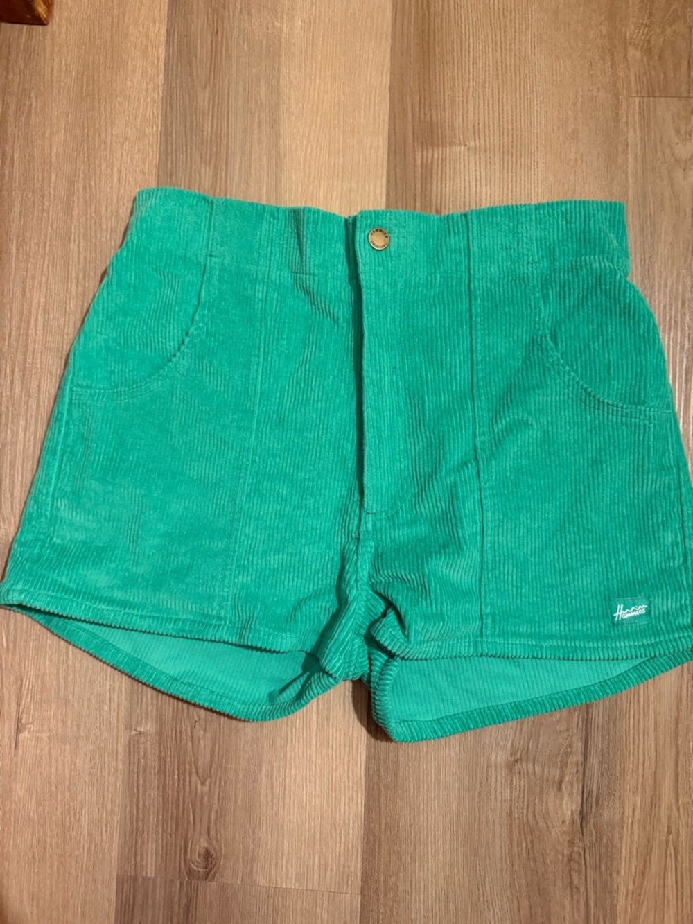 High-Rise Teal Corduroy Shorts with Front Button